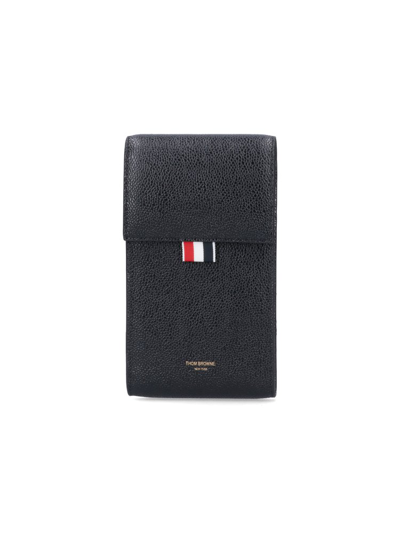 Thom Browne Tricolour-stripe Pebbled-leather Cross-body Bag In Black