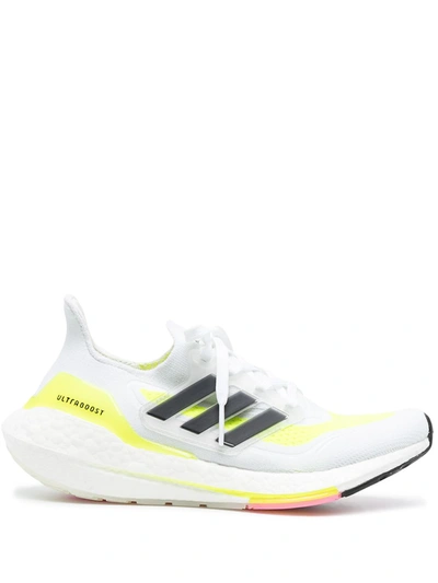 Adidas Originals Adidas Women's Ultraboost 21 Primeblue Running Sneakers From Finish Line In White/black/solar Yellow