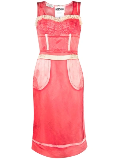 Moschino Satin Dress Inside Out Trompe-l'œil In Pink