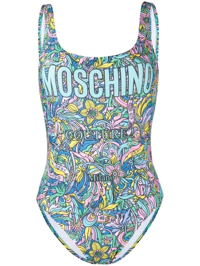 Moschino One-piece Swimsuit Retro Flowers In Pink