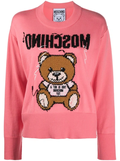 Moschino Inside-out Teddy Embroidered Jumper In Pink