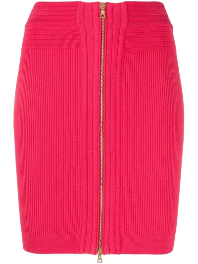 Balmain High-waisted Knitted Miniskirt In Pink