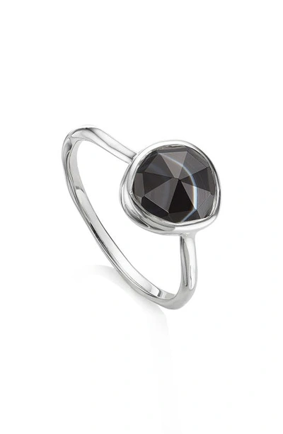 Monica Vinader Siren Black Onyx Stacking Ring In Silver