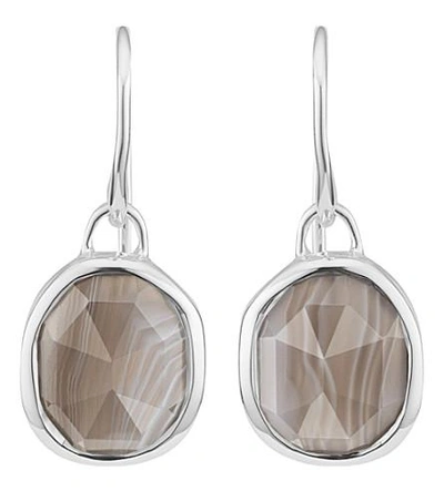 Monica Vinader Siren Sterling Silver And Grey Agate Wire Earrings In Silver/ Amazonite