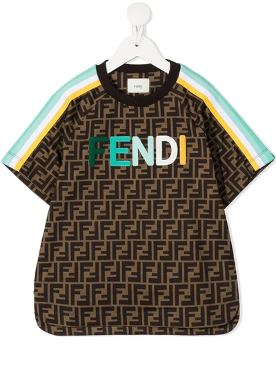 Fendi Boys Ff Beige Kids Logo-tape Cotton T-shirt 8-14 Years 10-11 Years