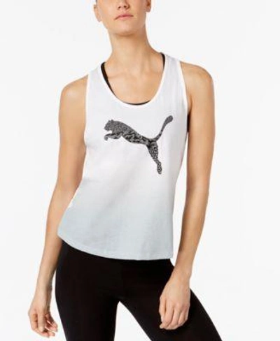 Puma Cotton Drycell Logo Ombre Tank Top In  White