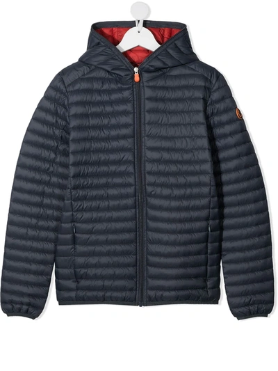 Save The Duck Teen Hooded Puffer Jacket In Blue