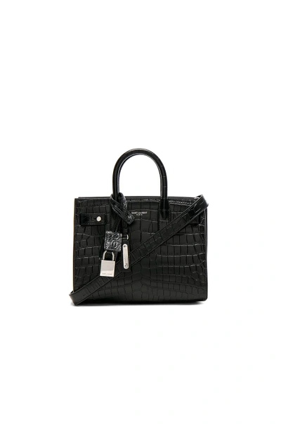 Saint Laurent Nano Croc Embossed Supple Sac De Jour In Black