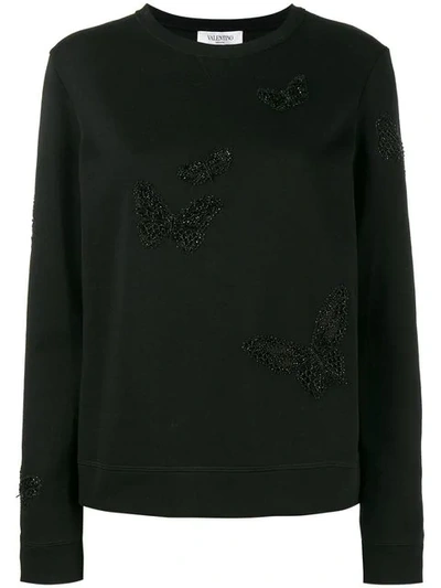 Valentino Sweatshirt Embroidered With Black Butterflies