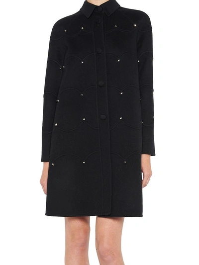Valentino Rockstud Wool-cashmere Blend Coat In Basicbasic