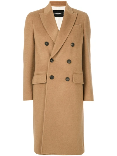 Dsquared2 Classic Buttoned Coat In Camel