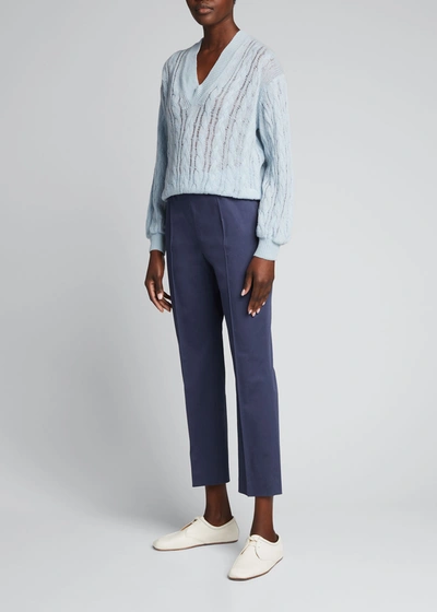 Agnona Stretch-cotton Seamed Formal Trousers In Dk Blu Sld