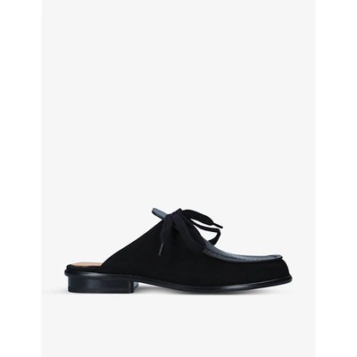 Loewe Lace-up Backless Leather And Suede Mules In Black