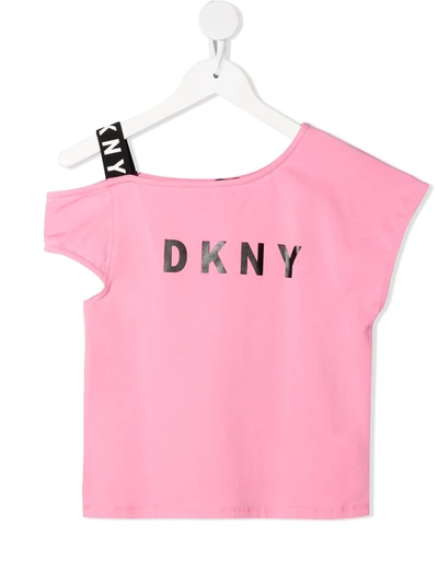 Dkny Kids' Logo印花不对称t恤 In Rose