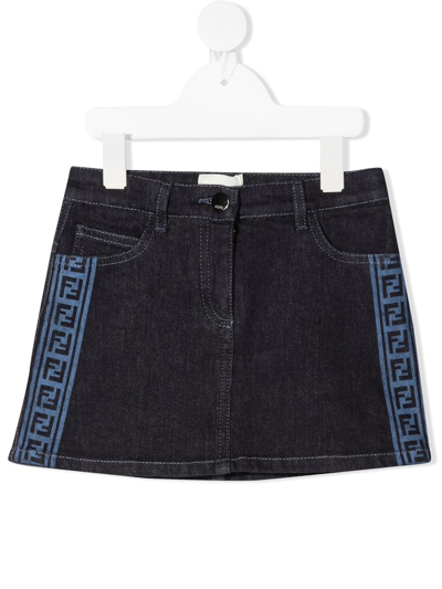 Fendi Kids' Denim Skirt With Logo Side Bands