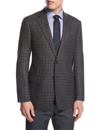 Giorgio Armani Check Wool-cashmere Two-button Sport Coat, Gray/blue/brown