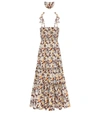 Tory Burch Shirred Tiered Floral-print Cotton-blend Poplin Midi Dress In Brown