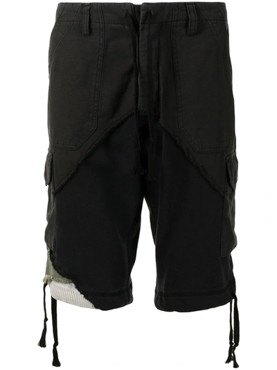 Greg Lauren Fragment Drawstring Cotton Cargo Shorts In Black