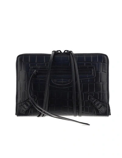 Balenciaga Women's Leather Clutch Handbag Bag Purse  Neo Classic In Black