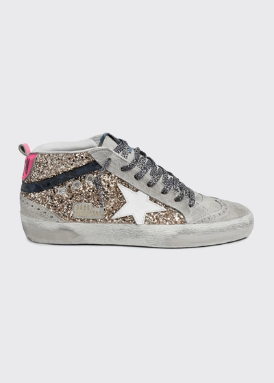 Golden Goose Mid Star Glitter Wing-tip Sneakers In Gold