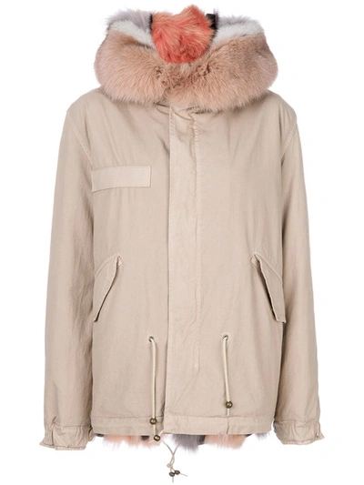 Mr & Mrs Italy Trimmed Hood Short Parka In Neutrals