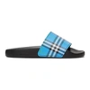 Burberry Mens Blue Furley Checked Rubber Sliders 10 In Dark Cerulean Blue