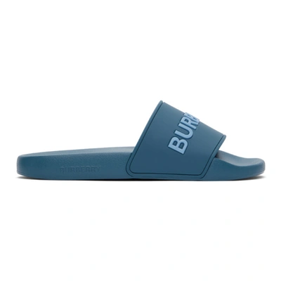 Burberry Furley Logo Rubber Pool Slides In Blue