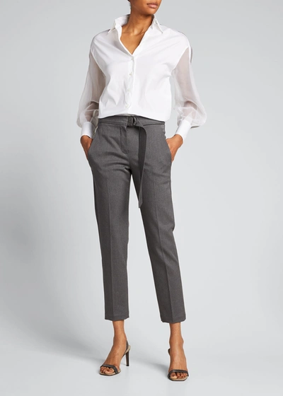 Brunello Cucinelli Cigarette Trousers With Jewels At The Waist In Grey