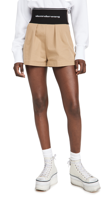 Alexander Wang Safari Shorts With Exposed Zipper And Logo Band In Beige