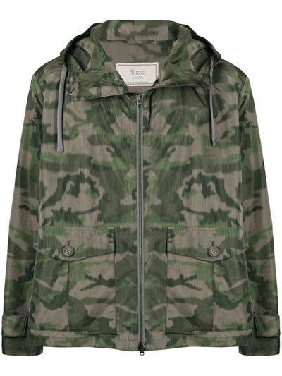 Herno Camouflage Jacket In Shades Of Green