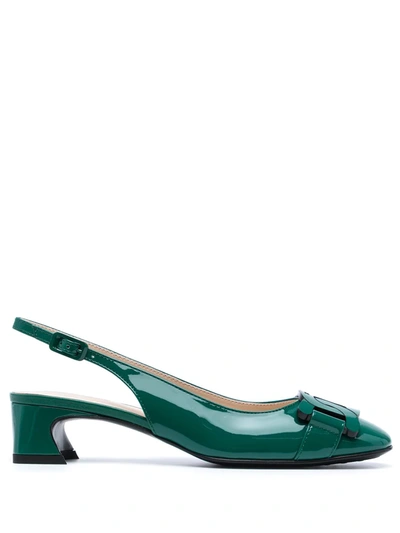 Tod's Patent Leather Slingback Pumps In Green