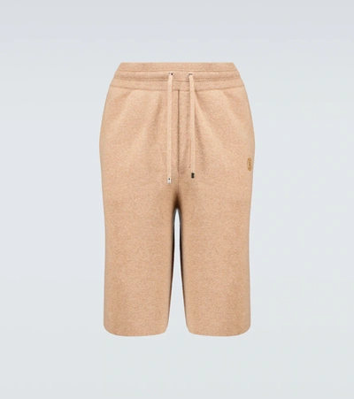 Burberry Wide-leg Logo-embroidered Cashmere Drawstring Shorts In Brown