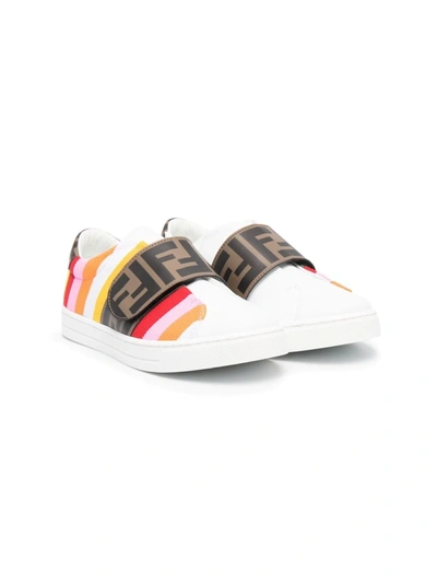 Fendi Kid's Striped Ff Grip-strap Trainers, Toddler/kids In Pink