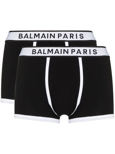 Balmain Pack Of Two Logo-waistband Regular-fit Stretch-cotton Trunks In Black