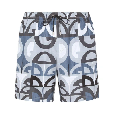 Dolce & Gabbana Dg Printed Swim Shorts In Blue In Multi