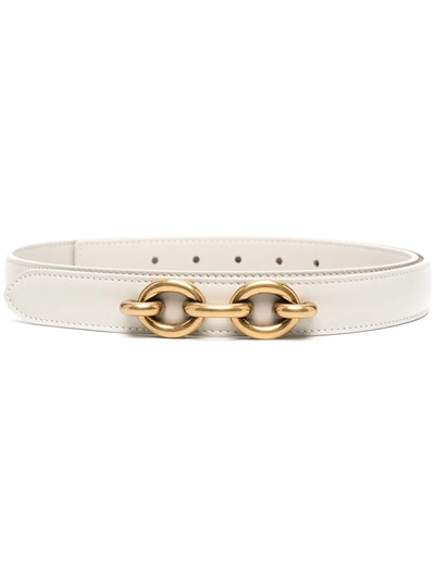 Saint Laurent Le Maillon Croc-effect Leather Belt In Neutrals