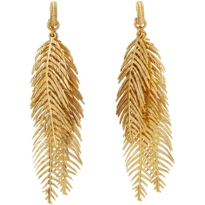 Saint Laurent Gold Triple Palm Leaf Clip-on Earrings