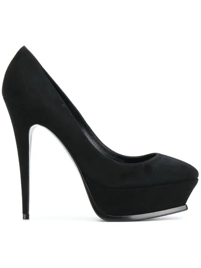 Saint Laurent Tribute 90 Suede Plateau Pumps In Black