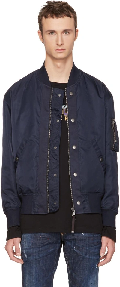 Diesel Black Gold Navy Nylon Bomber Jacket In 86u Blue