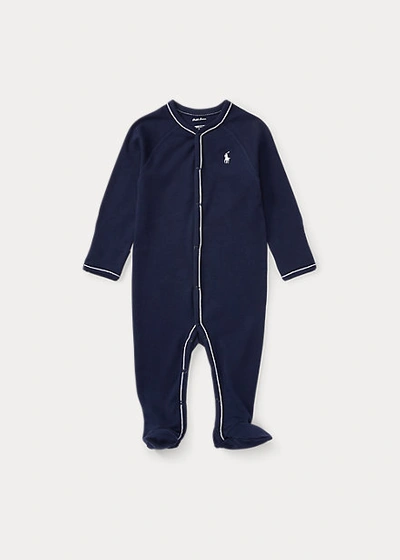 Polo Ralph Lauren Cotton Jersey Footed Coverall In French Navy
