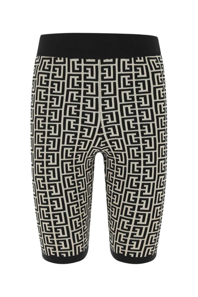 Balmain High-rise Monogram-jacquard Wool-blend Shorts In Nero