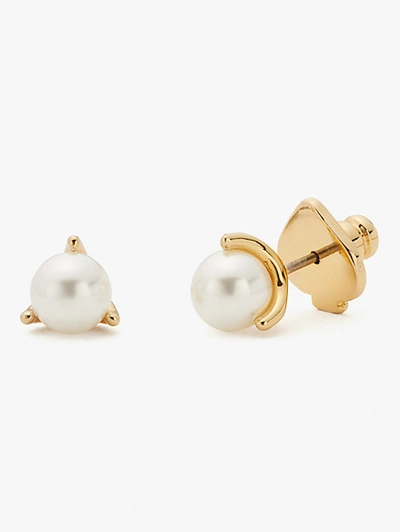 Kate Spade Gold-tone Imitation Pearl 3-prong Mini Stud Earrings In Cream/gold