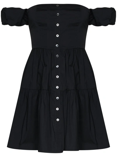 Staud Elio Off-the-shoulder Cotton Mini Dress In Black