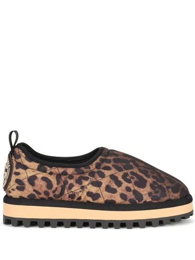 Dolce & Gabbana Leopard-print Nylon Slip-ons In Animal Print