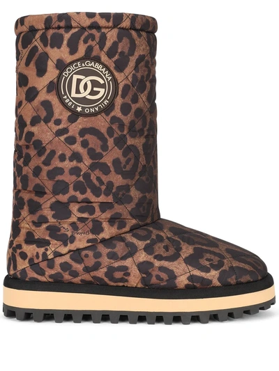 Dolce & Gabbana Men's City Quilt Leopard-print Weather Boots In Neutral