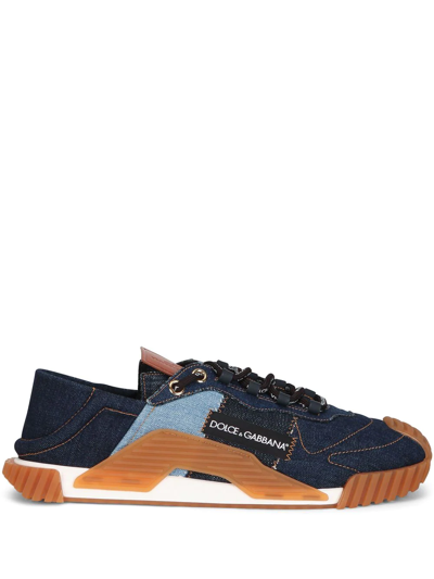 Dolce & Gabbana Ns1 Denim Patchwork Sneakers In Light Blue,blue