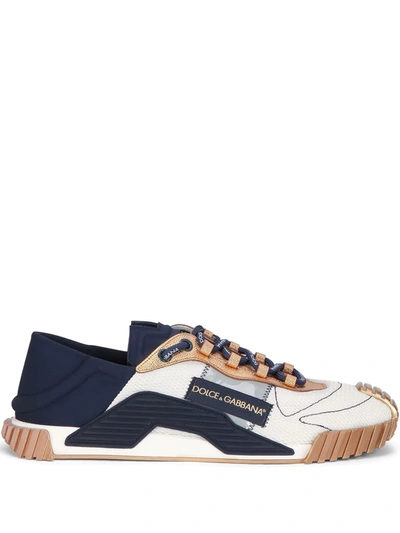 Dolce & Gabbana Ns1 Sneakers In A Mix Of Materials In White/blue/gold