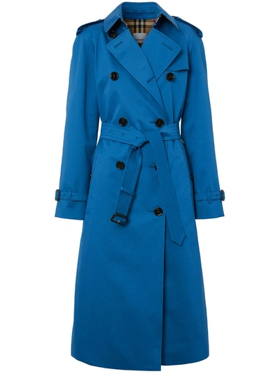 Burberry Cotton Gabardine Trench Coat In Blue