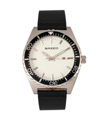 Breed Quartz Ranger Silver And White Genuine Leather Watches 45mm In Black