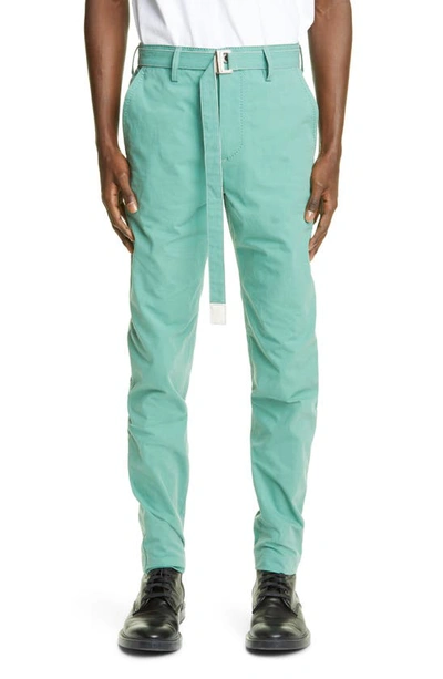 Sacai Belted Oxford Pants In Green